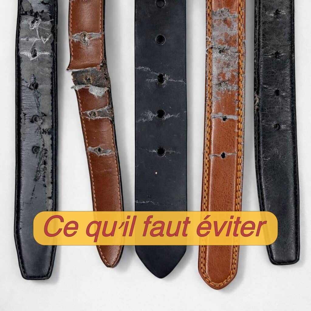 présentation d'une série de ceintures en mauvais état